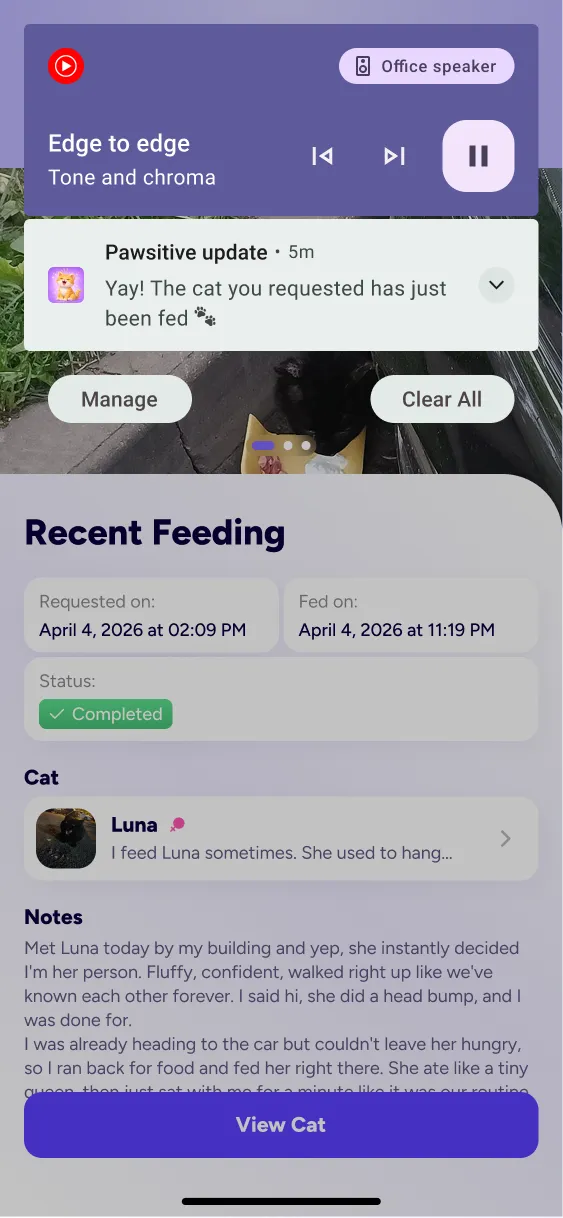 Feeding request with notification and details