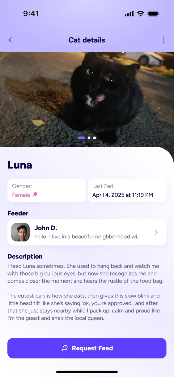 Cat profile with feeding request